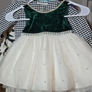 Elegant Green and Cream Kids Casual Dress